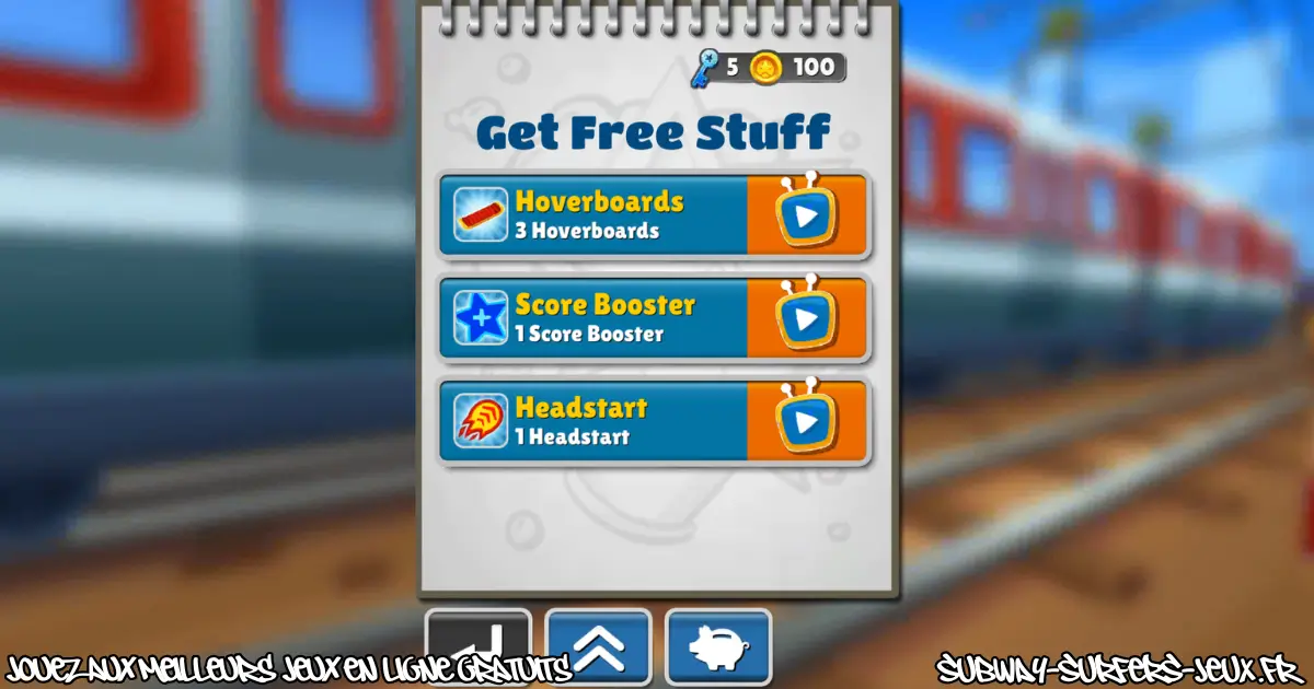 Menu des bonus à usage unique dans Subway Surfers