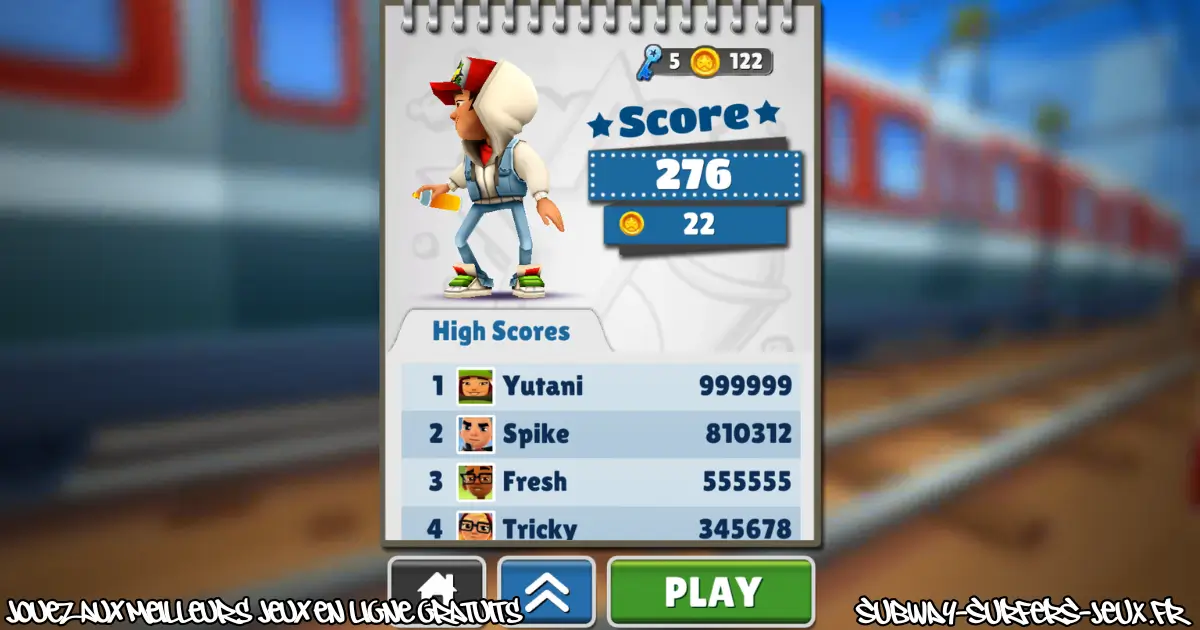Écran du score final après une course dans Subway Surfers