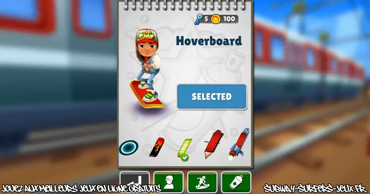 Hoverboard sélectionné avant une course dans Subway Surfers
