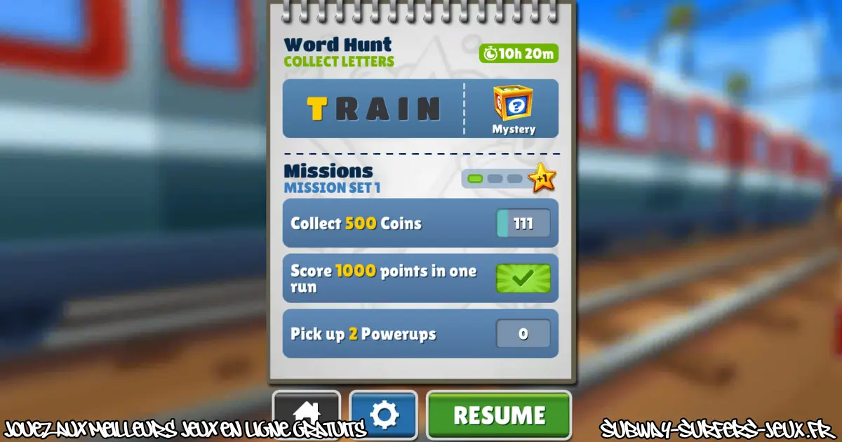 Progression des missions pendant une partie de Subway Surfers