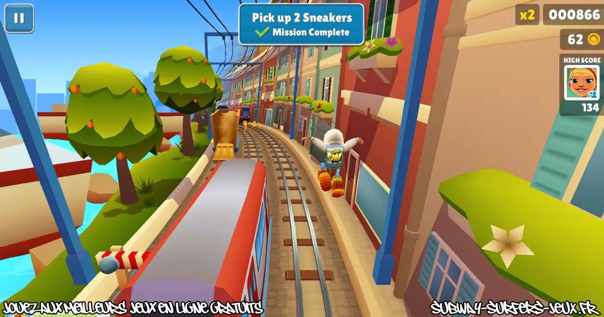 Saut entre les trains avec un hoverboard dans Subway Surfers