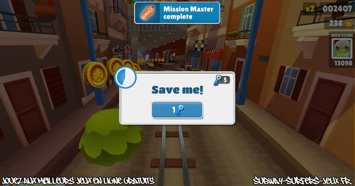 Écran pour sauver la partie avec une clé dans Subway Surfers
